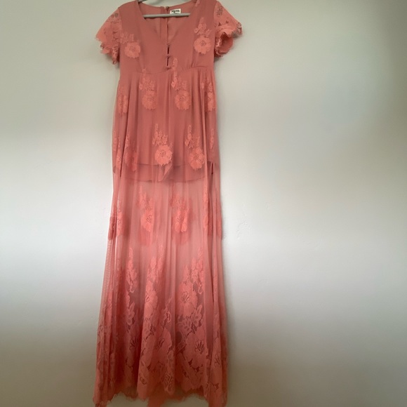 Show Me Your MuMu Dresses & Skirts - Show Me Your Mumu Alina Maxi Romper pink lace overlay romper size M